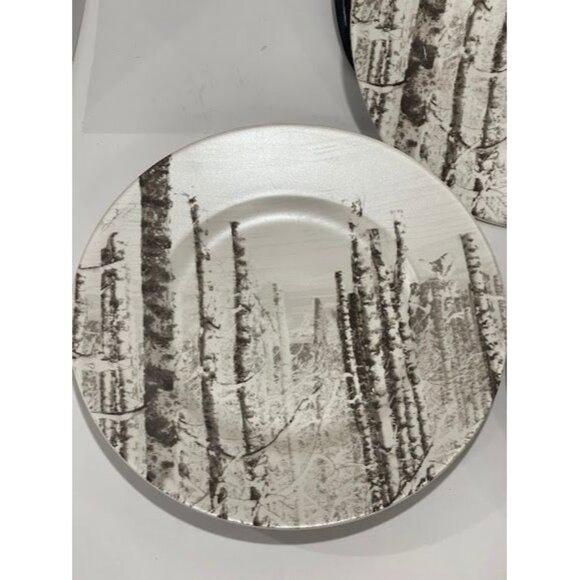 Set Of 3 Better Homes & Gardens Forest Scene 11" Dinner Plates Porcelain White & - Picture 1 of 9